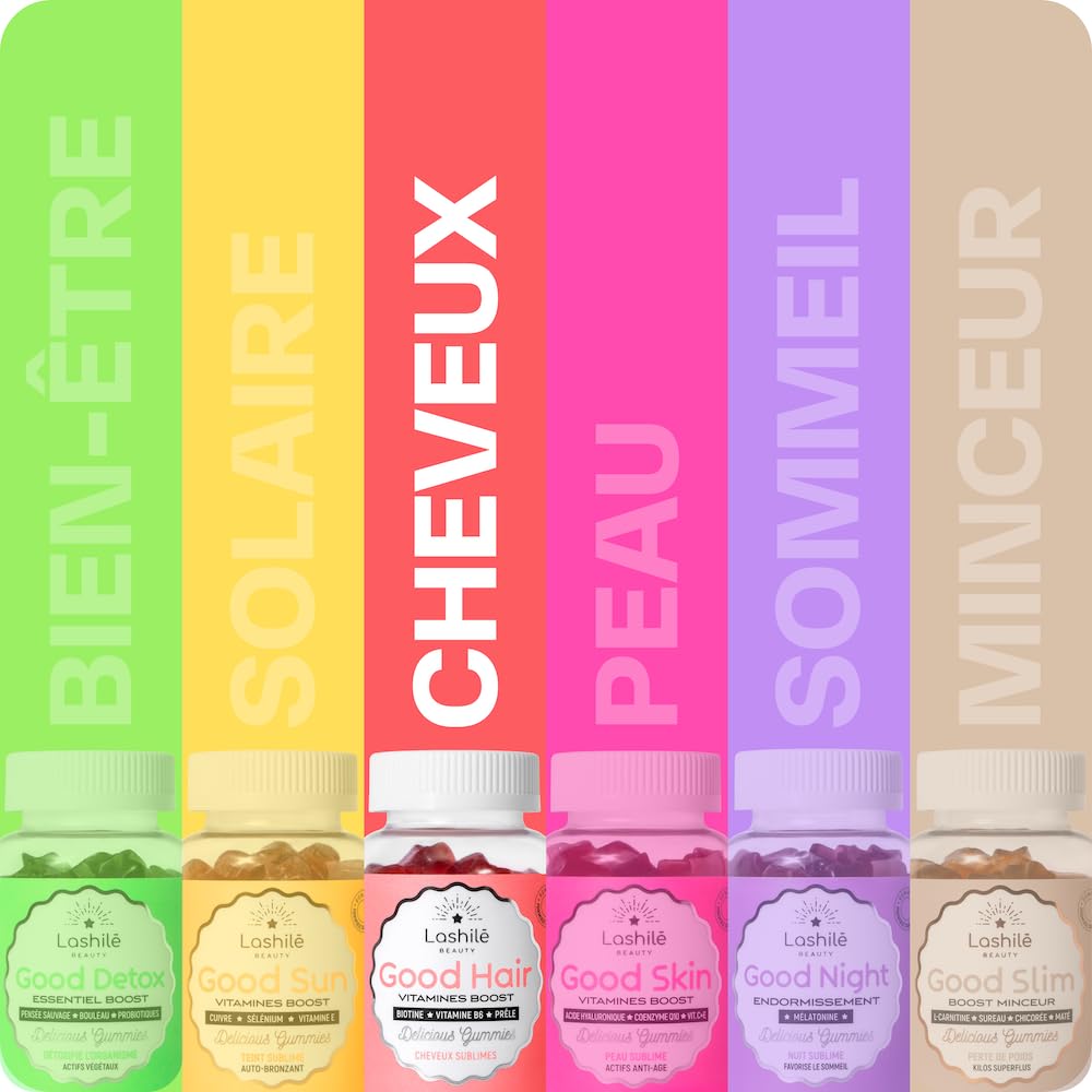 Lashilé Beauty - Complément Alimentaire - Anti-chute, croissance et fortification cheveux - Mega pack Cheveux 3 Good Hair et 3Good Hair women - Biotine, Fer, Zinc, MSM, B12 - Cure 1 Mois - 60 Gummies
