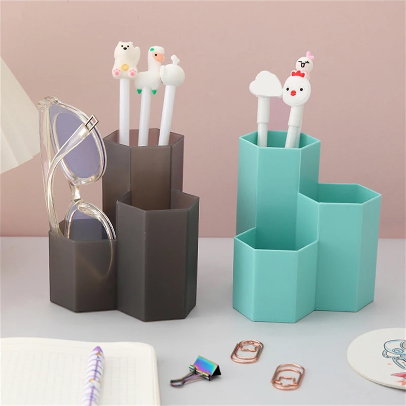 Ropicean 3 Compartment Desk Pen Holder - Stylish Pencil Organizer for School & Office