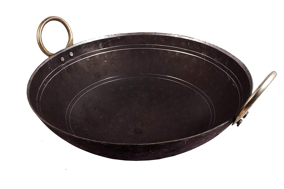 KITCHEN SHOPEEKITCHEN SHOPEE Traditional Iron Fry Kadhai Pan Handmade Loha Lokhand Lokhandi Kitchen Kadai Fry Pan for Cooking Black Color 8 INCH 20 cm 1.5 Liter
