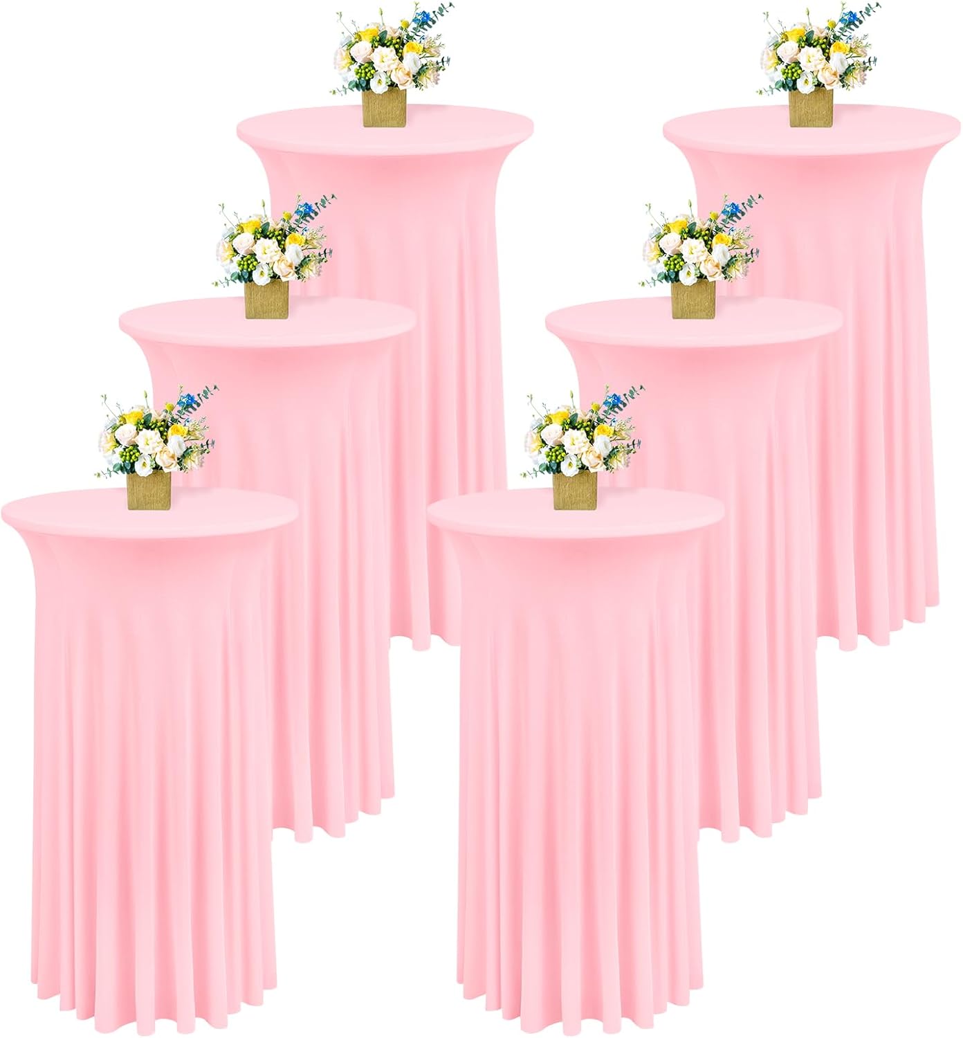 6 packs round cocktail table skirt 24"x 43" spandex stretch cocktail table cloths with wavy skirt, spandex fitted high top table covers for wedding party birthday banquet table (pink) pink 6pack - 24"x43"