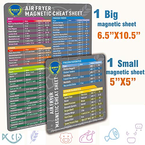 HiWEiX Air Fryer Magnetic Cheat Sheet Set Air Fryer Accessories Cooking Times Chart Air fryer Time Sheet Quick Reference Guide for Cooking and Frying (Elegant Grey)