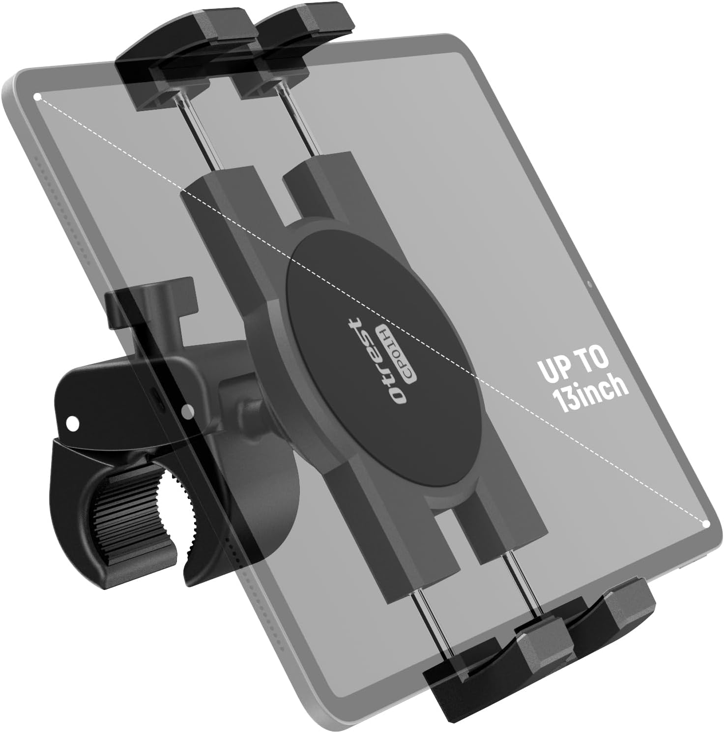 Treadmill Tablet Holder for Spin Bike/Elliptical Trainer/Gym Stationary Bike, Clamp Mount Handlebar Attachment, Compatible with iPad Pro Air Mini Kindle iPhone Devices 4.7″-13″, CP01H
