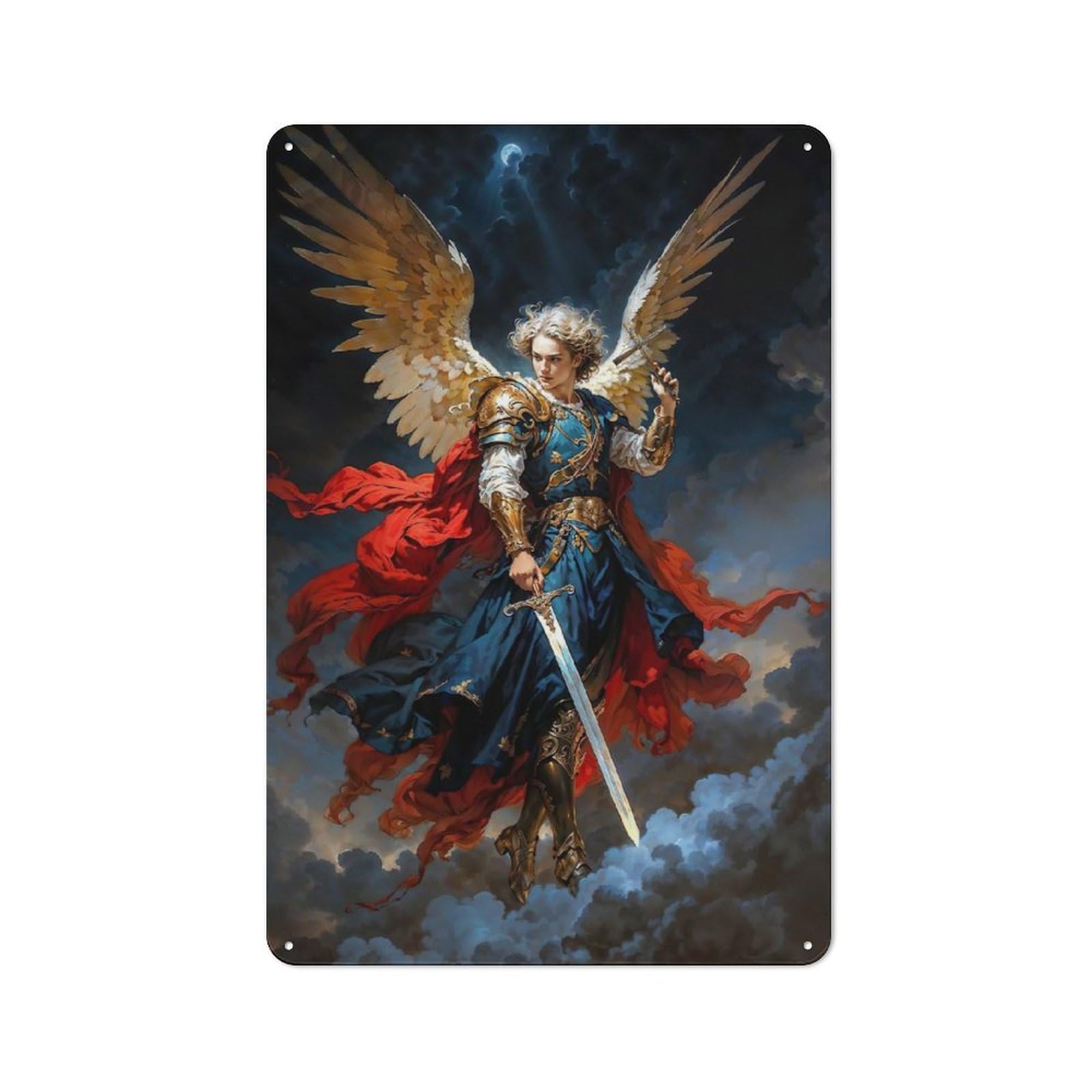 Junmoney Archangel Michaekl With Sword And Wings Garage Style Metal Wall Sign 30X20cm Featuring Garage Wall Decor For Garage, Hobby Room, Office Or Man Cave