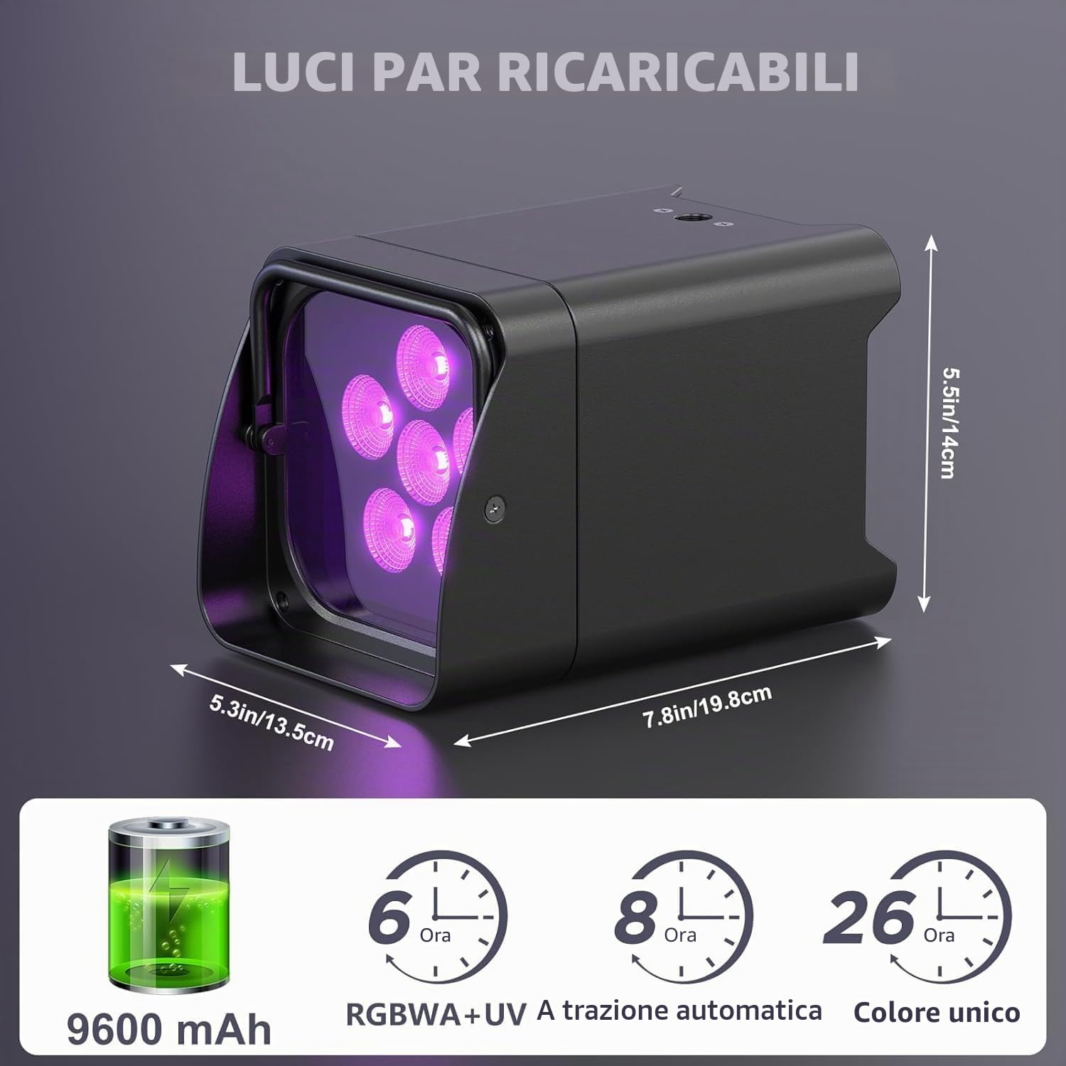 Faretto LED a batteria, 108 W, RGBWA-UV, con controllo app, batteria LED Par con DMX e telecomando per feste, club, bar, Halloween, Natale