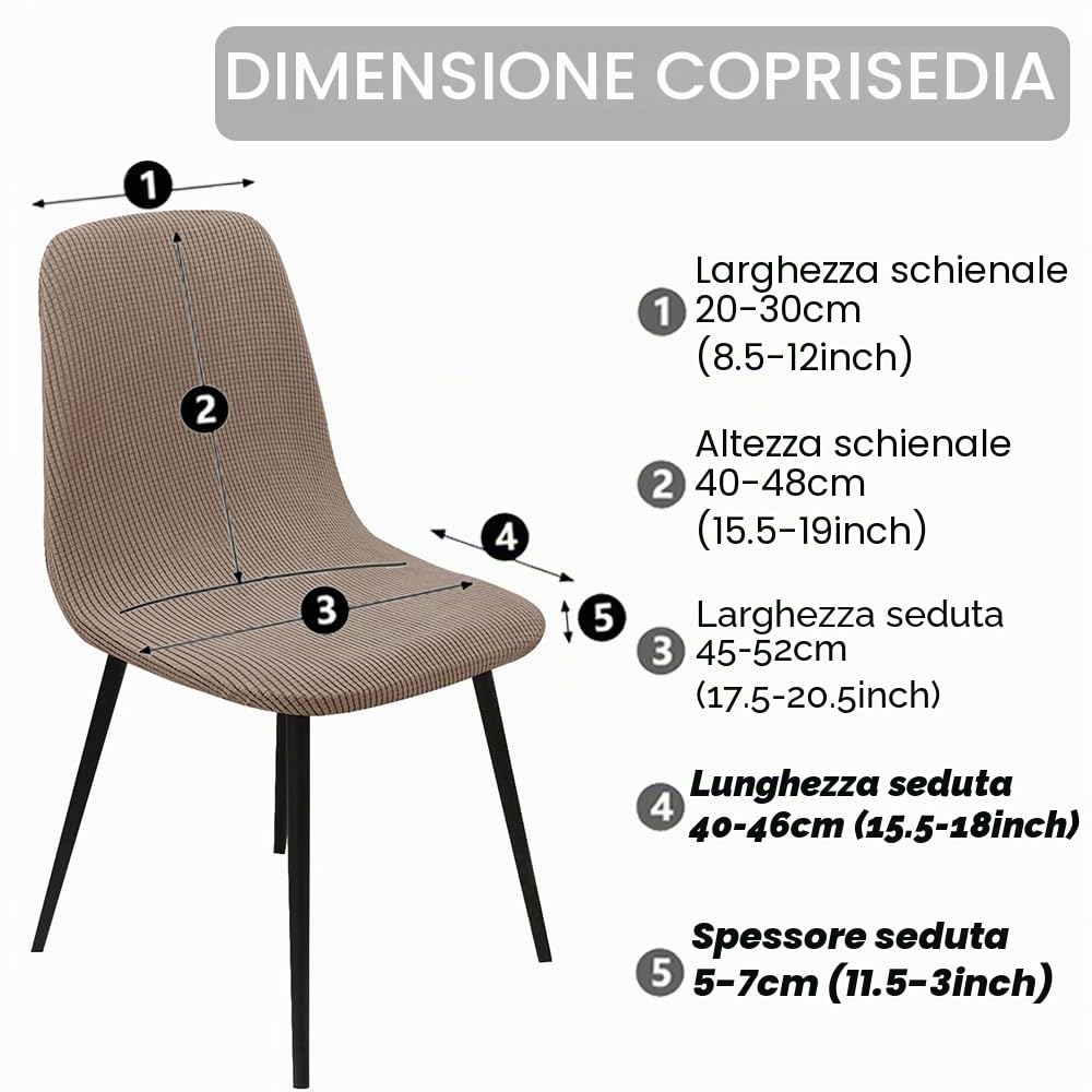 Highdi Coprisedia Elasticizzati con Schienale 6 Pezzi, Coprisedia con Schienale Rotondo per Sala da Pranzo Jacquard Bianco Geometrici Lavabile Universale, Fodere per Sedia da Soggiorno Cucina