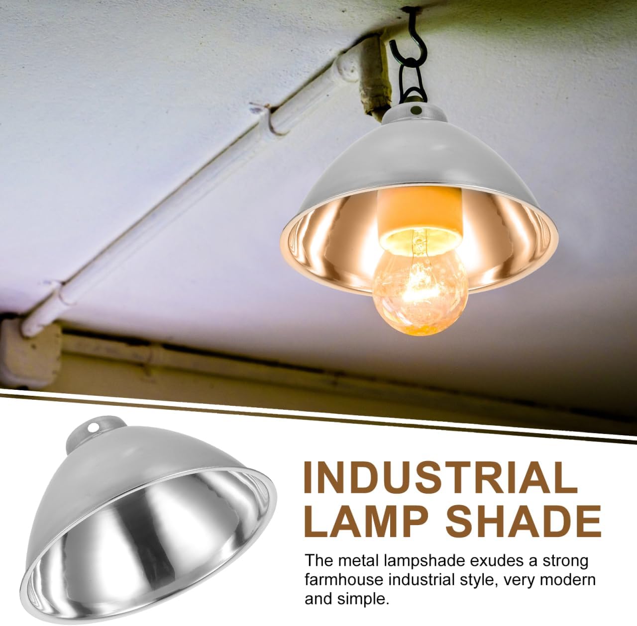 8.5 Inch Stainless Steel Industrial Lampshade - Waterproof Outdoor Pendant Light Cover For Courtyard Garden And Factory Silver Metal Dome Decor