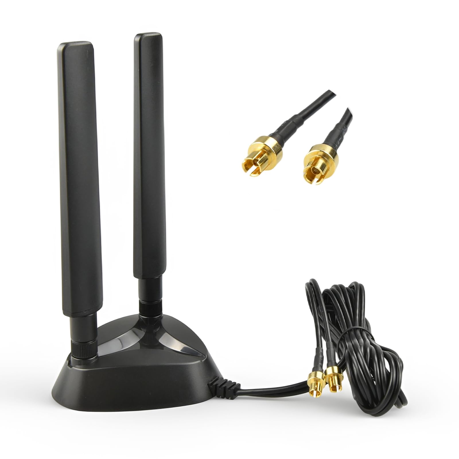 Dual Quick-Plug WiFi7 - Antena magnética con base magnética (3 dBi, 2,4/5,8/6 GHz, cable RG174, base magnética triangular estable, compatible con ASUS ROG/Gigabyte AORUS/MSI y todos los
