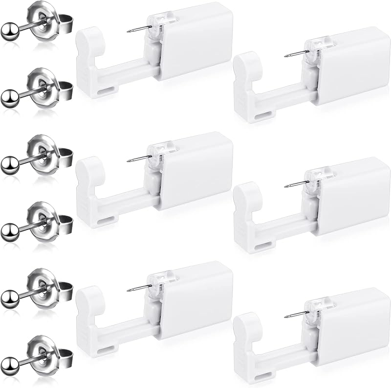 Honoson Kit descartável para perfuração de orelha com 6 unidades e brincos tipo esfera, branco