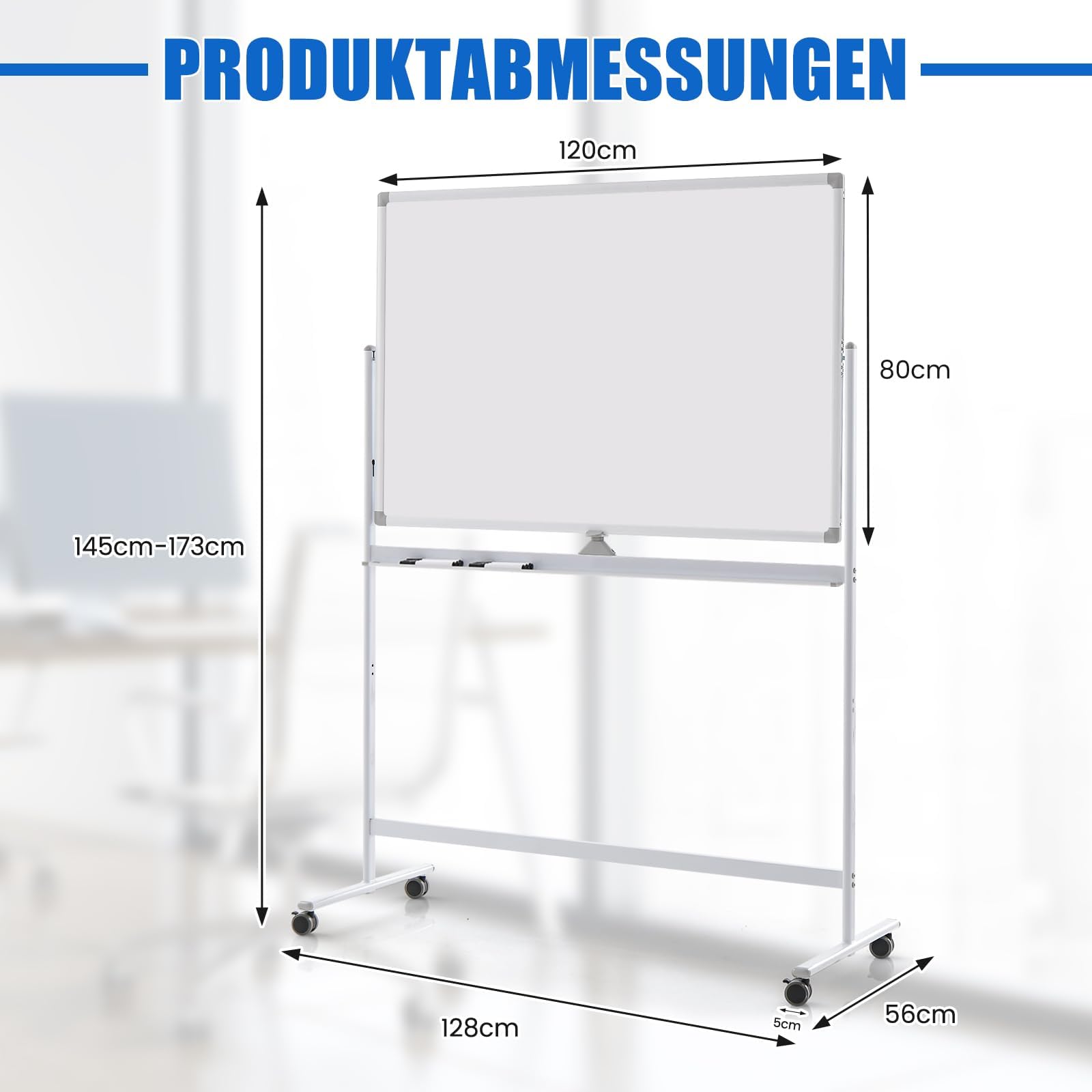 FANTASK Tableau blanc mobile double face - 120 x 80 cm - Réglable en hauteur - Avec roulettes - Support et porte-stylos - Accessoires inclus - Blanc