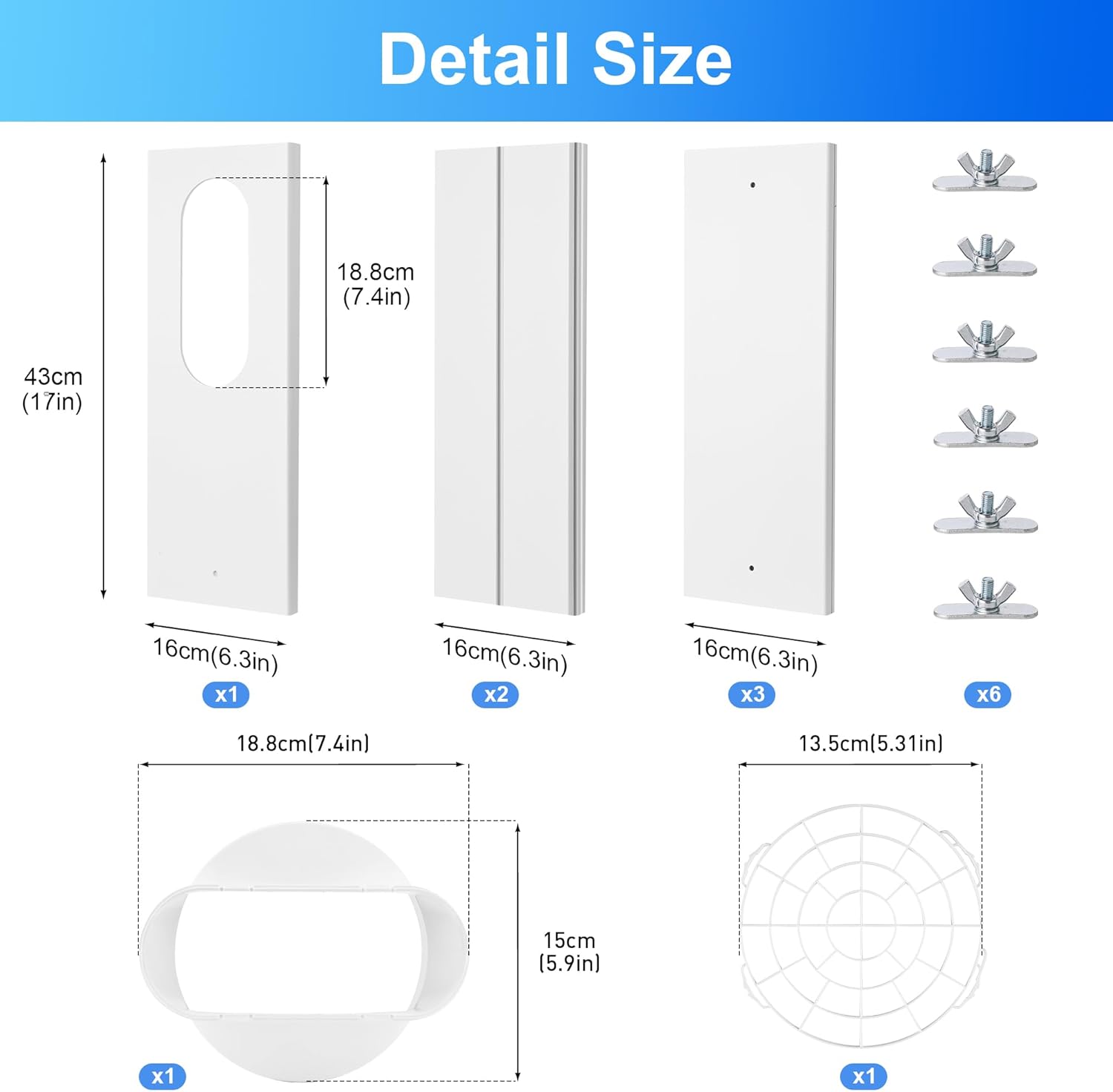 Portable Air Conditioner Window Vent Kit, Adjustable AC Window Seal Kit, Sliding Door Ac Vent Kit with Universal Exhaust Hose - 5.9 Inch Diameter, 78 Inch Length (6 Plates)