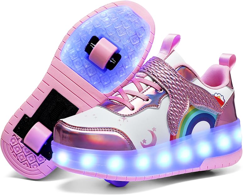 Roller Shoes with Wheels for Boys Girls Kids Skates Sneakers LED Light Up  Rechargeable Sport Sneaker for Beginners Best Gift