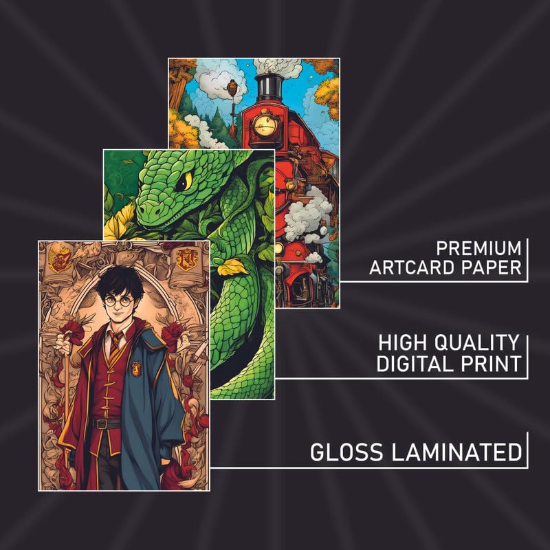 Image of POSTERONN Wizard Movie Aesthetic Wall Collage Kit Set of 54 Premium 4x6 Inch Cardstock Photo Posters Vintage Film Theme Room Decor for Bedroom Study Dorm with Glue Dots Gallery Wall Set