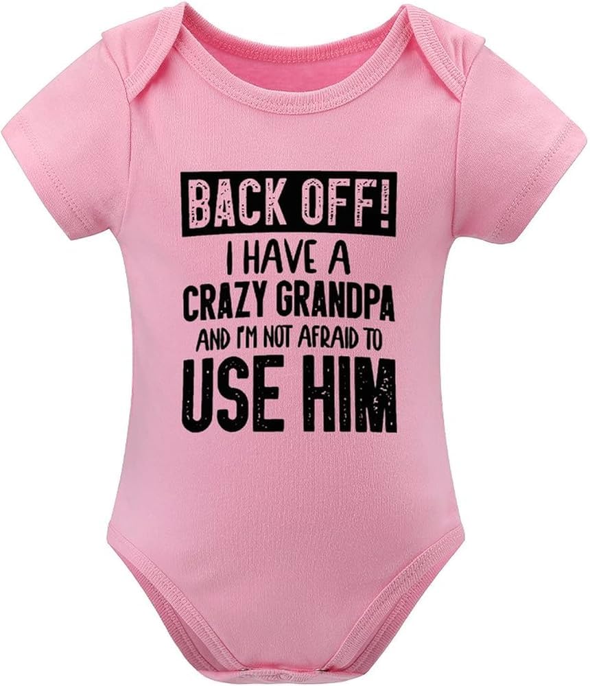 RedOak Short-sleeve Back Off I have a crazy Grandpa and I'M not afraid to USE HIM Romper -Pink Black- 0-3Months