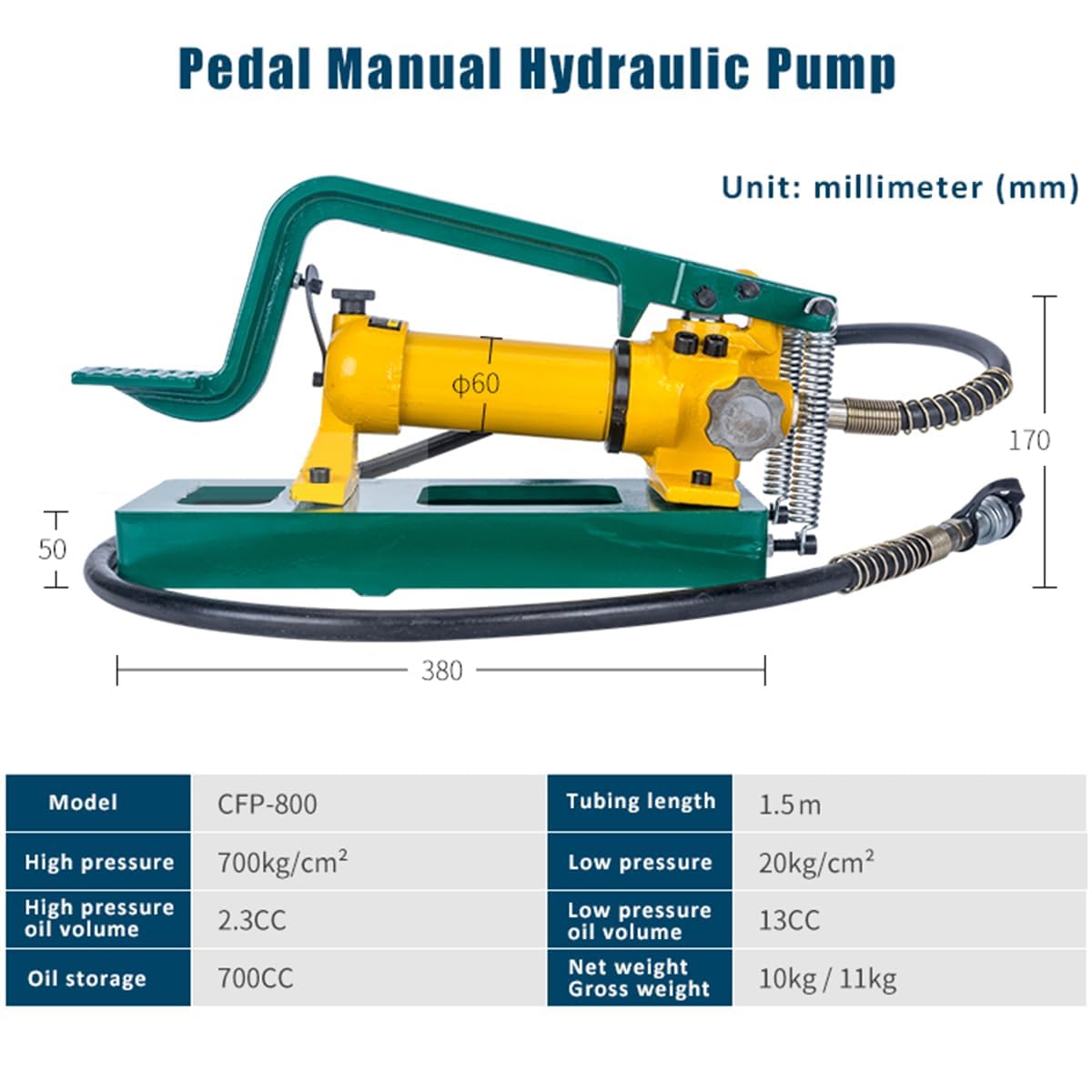 Hydrauliczna pompa ręczna 10000 PSI – przenośna ręczna z pedałem nożnym, dwustopniowy wylot oleju do podnoszenia ciężkich i narzędzi, idealna do zastosowań przemysłowych