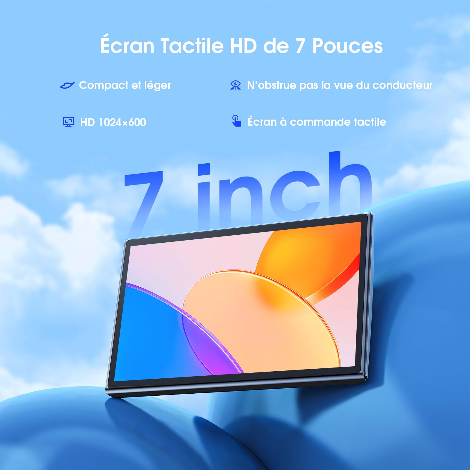 Avylet Écran 7'' A-pple Carplay Voiture, Android Auto sans Fil Tactile Portable, Navigation GPS, Contrôle Vocal Google/Siri, Radio Bluetooth, AUX/FM, Mirror Link, OTA