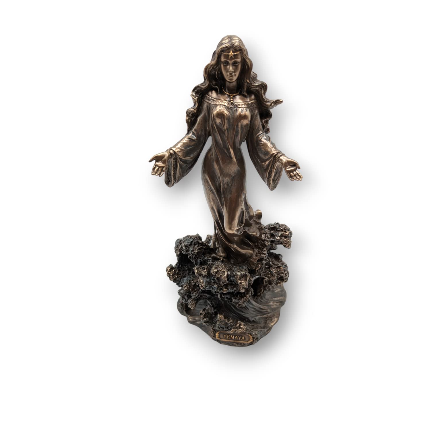 Figura Decorativa Clásica, Diosa Africana Yemaya del Mar y la Fertilidad, Resina Efecto Bronce Antiguo, Escultura de Orisha Yemanyá, Mitologia Yoruba, 27 cm