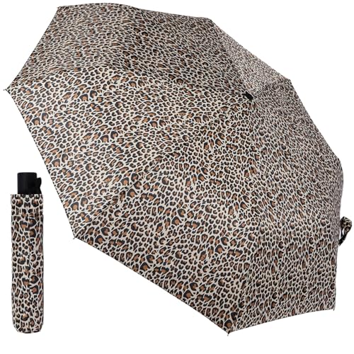 A2Z Ladies Supermini Umbrella Leopard Print 44 Canopy Auto Open ABS Handle Compact Size Folding Travel Brolly Rain Resistant Windproof Water-Repellent 190T Pongee Lightweight Umbrella with Cover Bag