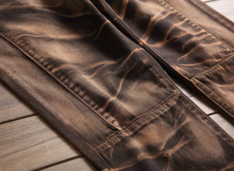 Men Vintage Ripped Skinny Jeans Biker Moto Straight Fit Jeans Fashion Hip Hop Washed Denim Jeans Pants Trousers