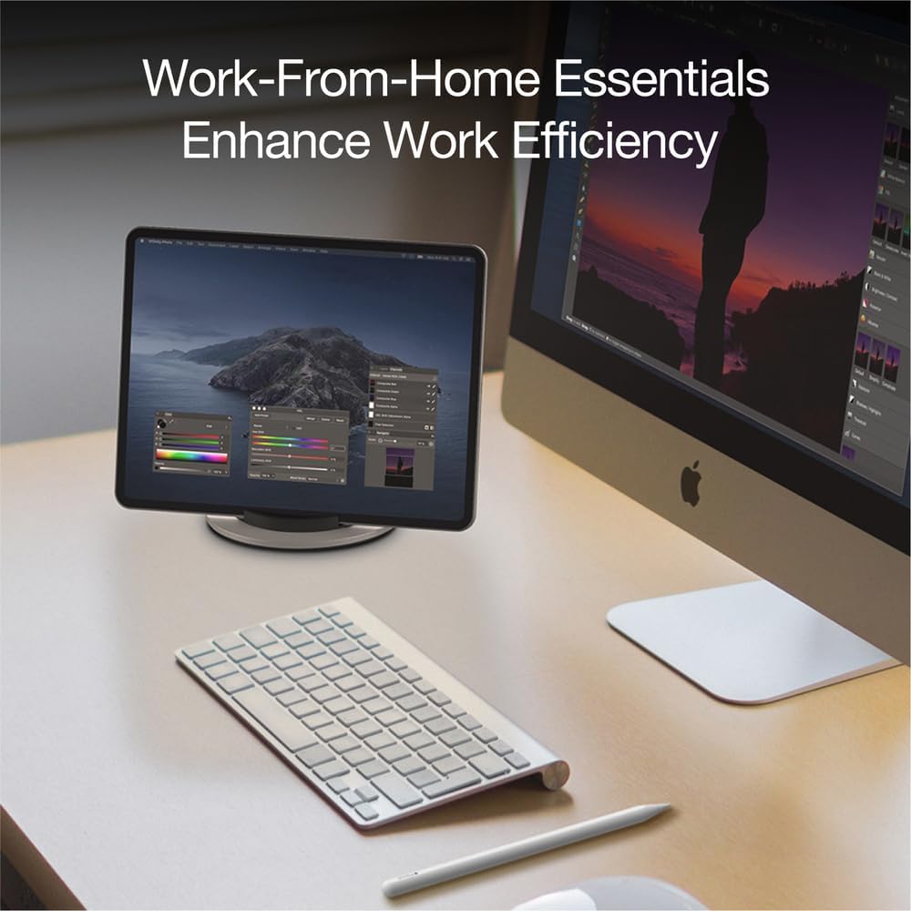 Just Mobile Encore iPad Stand Foldable Portable Solid Aluminum Adjustable Angle Ergonomic iPad 10.2" Pro 11" 12.9" Air 10.9" mini All Tablets (ST-858)