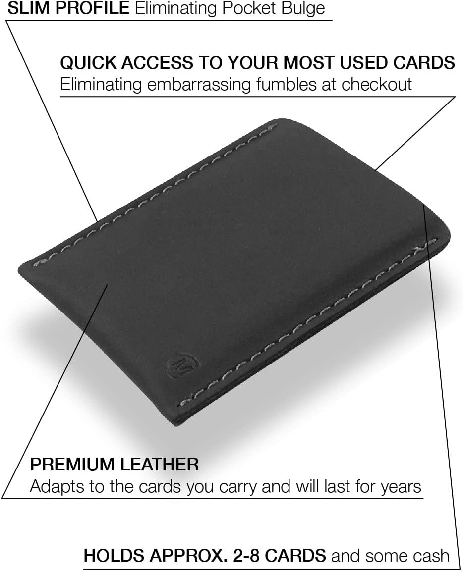 Modern Carry Slim Leather Wallet – Minimalist Card Holder for Men & Women – Front Pocket Design – Easy Bottom Access – Holds 2–10 Cards – Premium Leather – Full Protection (Black)