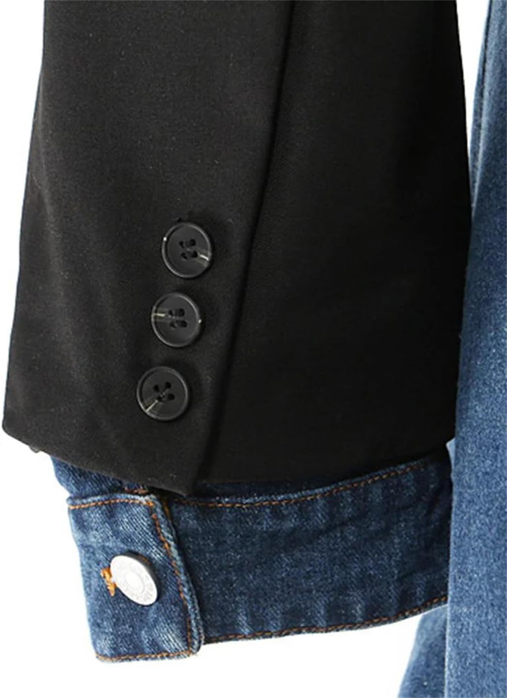 Women Denim Splicing Long Blazer Jacket Lapel Long Sleeve Loose Coat Spring Fall