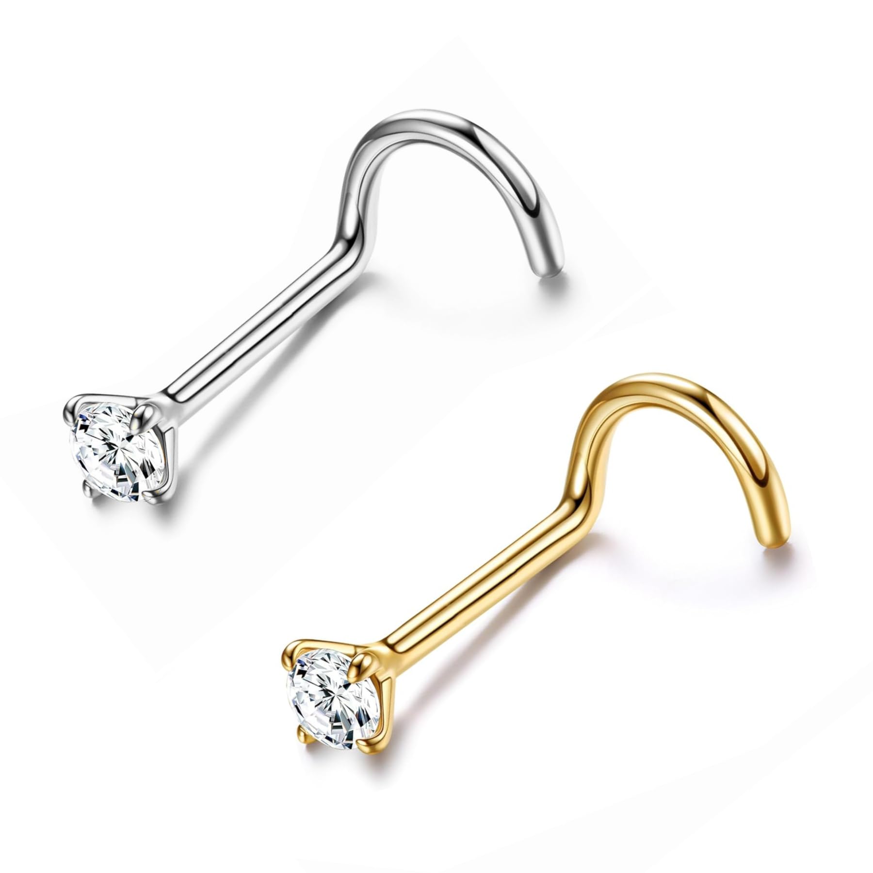via mazzini 316L Stainless Steel Silver And Gold Plated No-Tarnish No-Rusting 2mm Prong Set Crystal Nose Pin Stud For Women And Girls (NR0332) 2 Pcs-picture-30