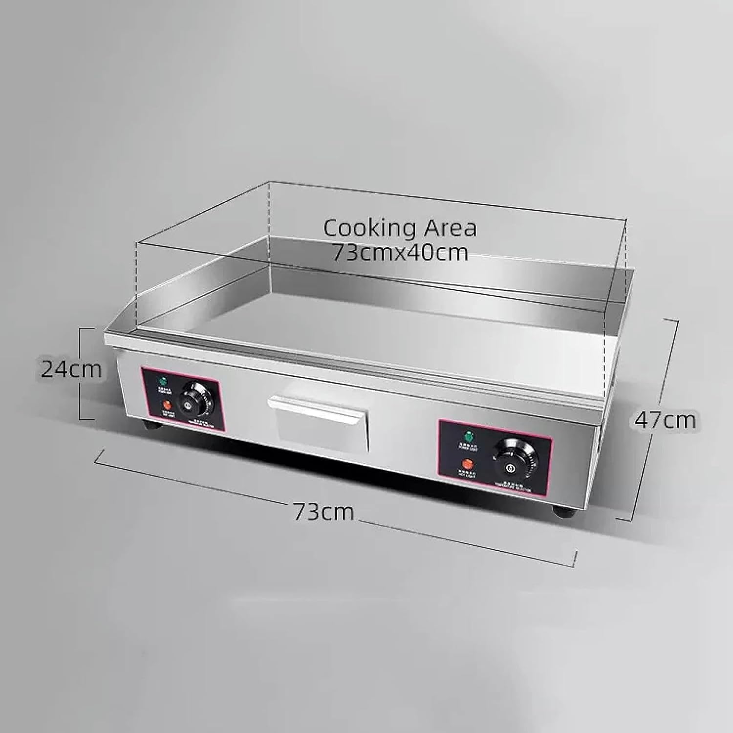 4400W Commercial Flat Top Electric Griddle/Stainless Steel Countertop Bakeware/Non-Stick Teppanyaki Griddle with Dual Temperature Control Button