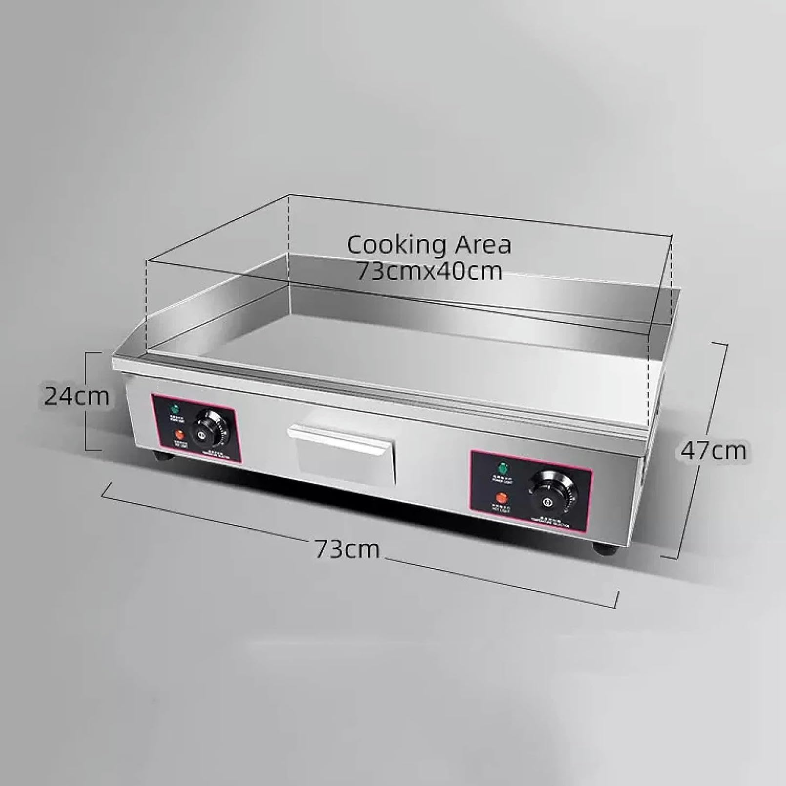 Piastra Elettrica Commerciale Flat Top da 4400 W/Bakeware da Banco in Acciaio Inox/Piastra Teppanyaki Antiaderente con Doppio Pulsante di Controllo della Temperatura