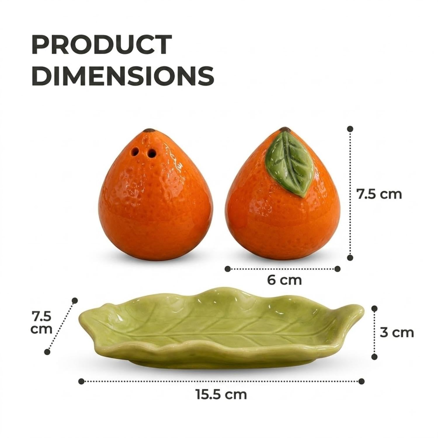 Kookee Ceramic Salt and Pepper Shaker Set with Tray for Dining Table, Orange (12369) — Amazon image 5