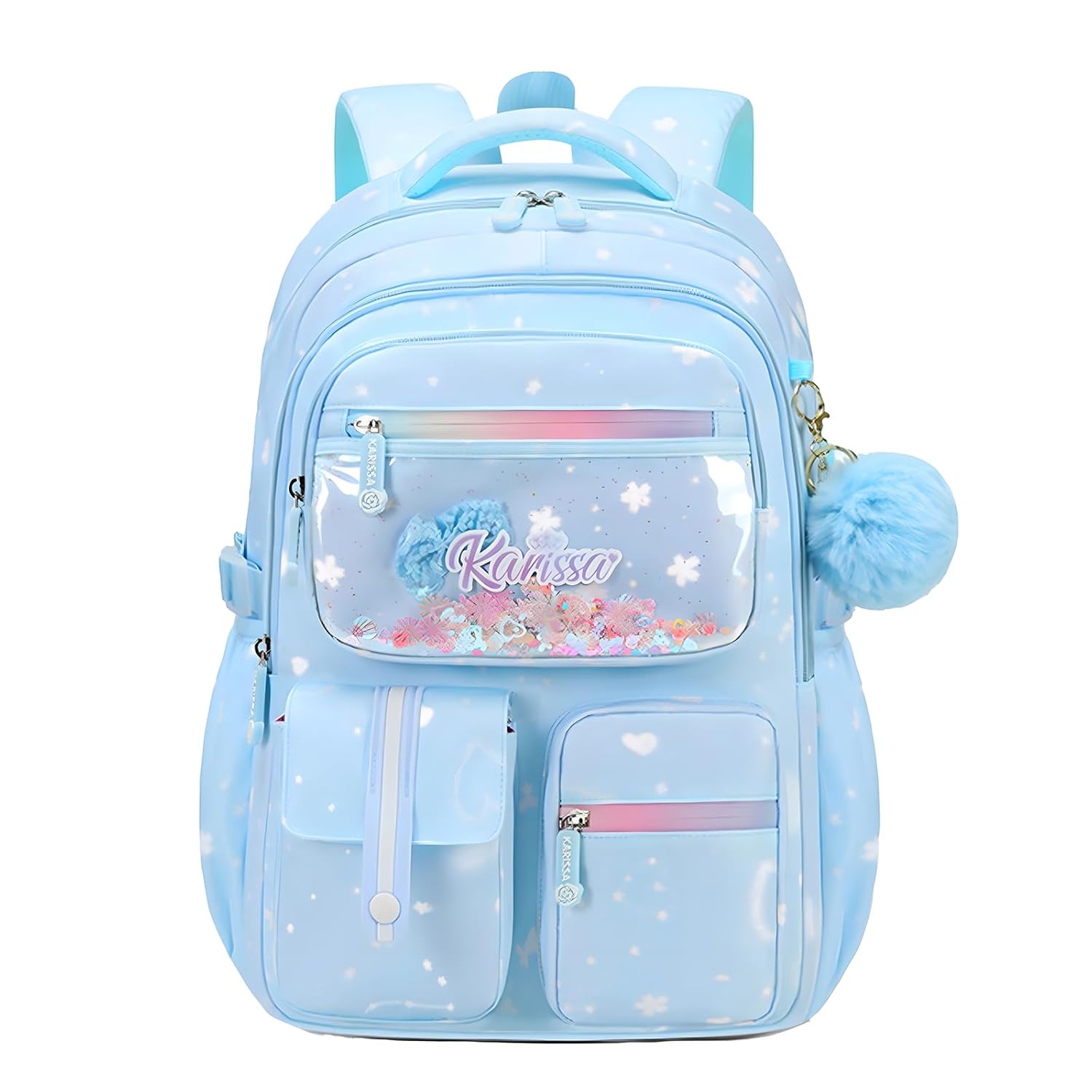 mygreen Cute Girls Backpack with Fluffy Ball Pendant- Large Capacity Water-Resistant School Bag for Ages 6-15 Heavy-Duty Oxford