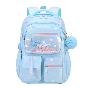 mygreen Cute Girls Backpack with Fluffy Ball Pendant- Large Capacity Water-Resistant School Bag for Ages 6-15 Heavy-Duty Oxford