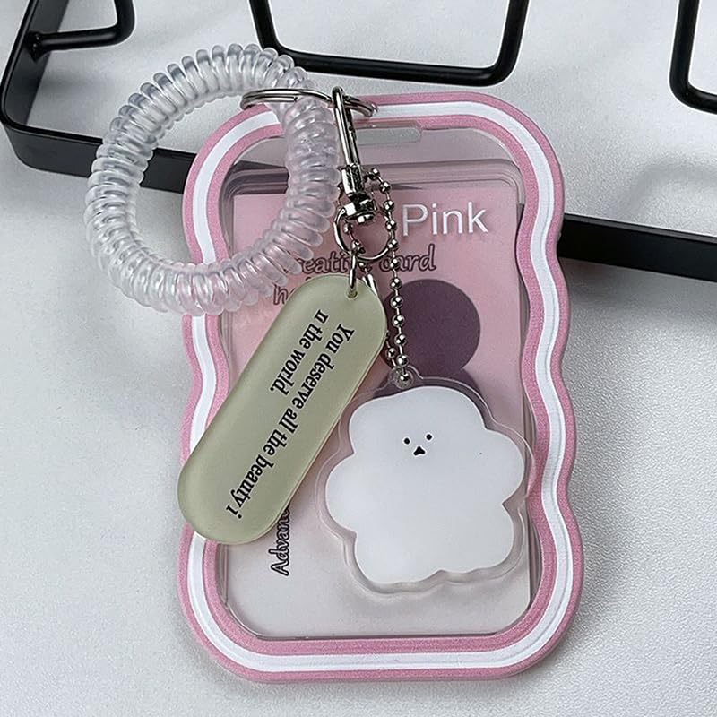 1 suporte de cartão de foto com chaveiro, capa criativa para cartões, protetor de foto transparente para cartões de crédito de banco de identidade de ônibus masculino e feminino (gradiente rosa)