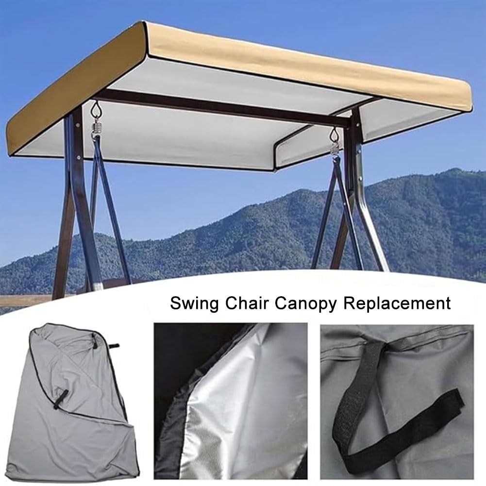 Toit de Remplacement pour Balançoire Extérieur, 2 3 Places Canopée pour Balancelle de Jardin Imperméable Anti-UV pour Terrasse Balcon(Beige,195x125x18cm/77x49x7in)