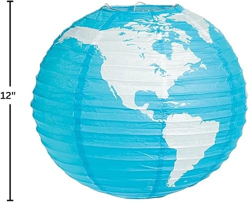 Miniatura 2 de Fun Express Juego de 3 linternas de papel colgantes de globo terráqueo de 12 pulgadas, decoraciones de fiesta, globos y decoración divertida