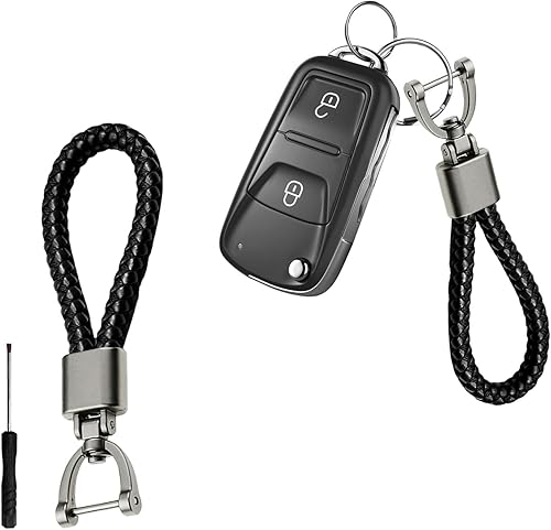 Llavero de cuero de microfibra trenzada para automóvil, cuerda tejida de metal con anillo en D giratorio de 360 grados y destornillador, correa disponible en Yaxa Guatemala