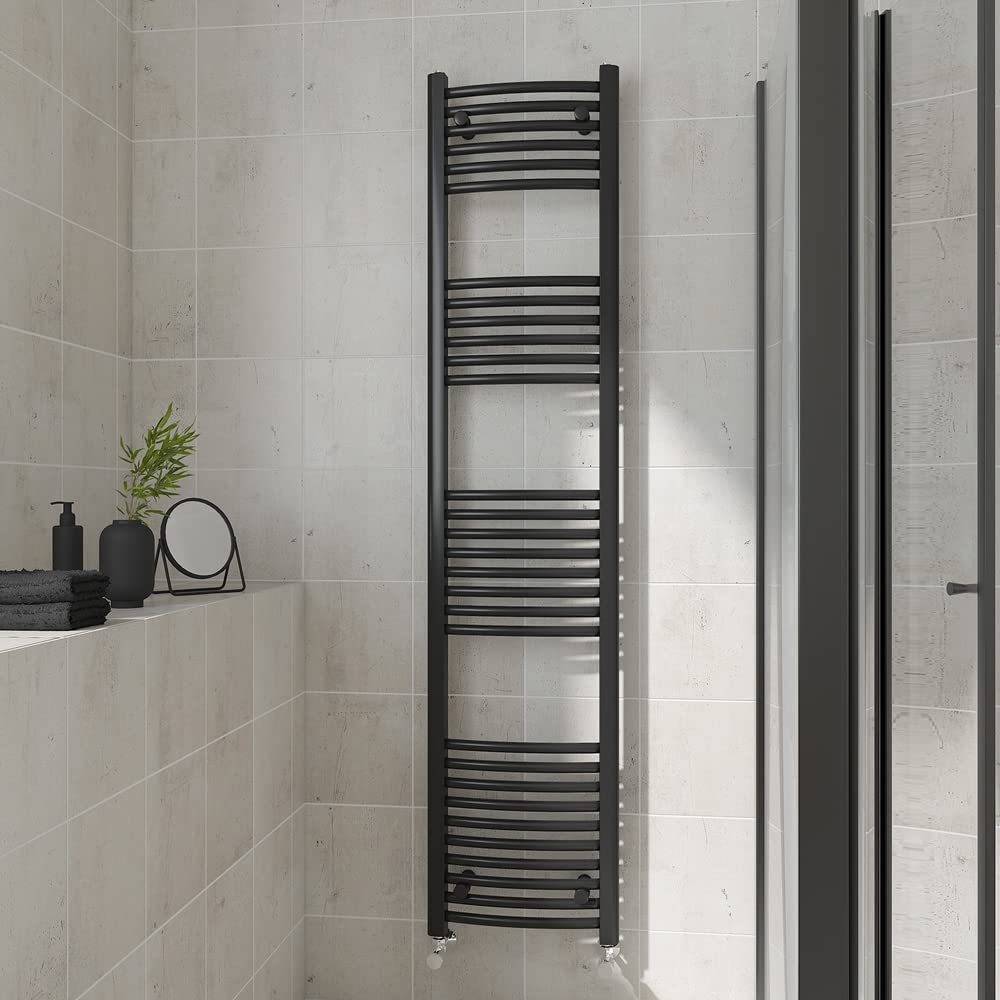 Warmehaus Curved Heated Towel Rail Black Bathroom Radiator 1800x400mm