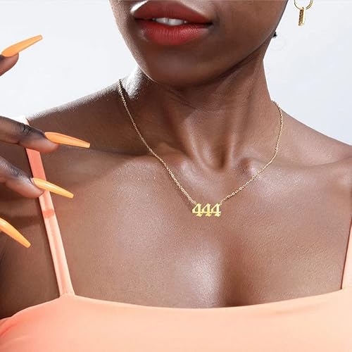 Lang Xuan Lucky Number Necklace For Women Men 18K Gold Silver 111 222 333 444 555 666 777 888 999 Pendant Angel Number Necklaces Choker Chain Numerology Jewelry For Girl Boy With Message Gift Card #TOP2