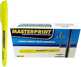 Caneta Marca Texto, Masterprint, Amarela, Caixa com 12