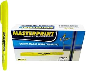 Caneta Marca Texto, Masterprint, Amarela, Caixa com 12