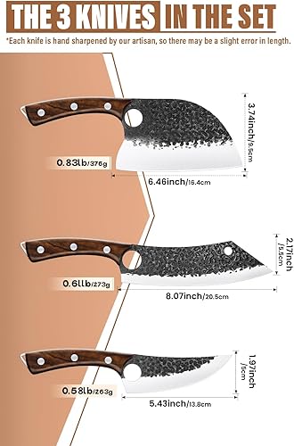 Miniatura 4 de Purple Dragon Juego de Cuchillos de Carnicero – Juego de 9 Piezas de Cuchillos de Chef – Cuchillos de Chef Serbios Forjados a Mano Cuchilla de