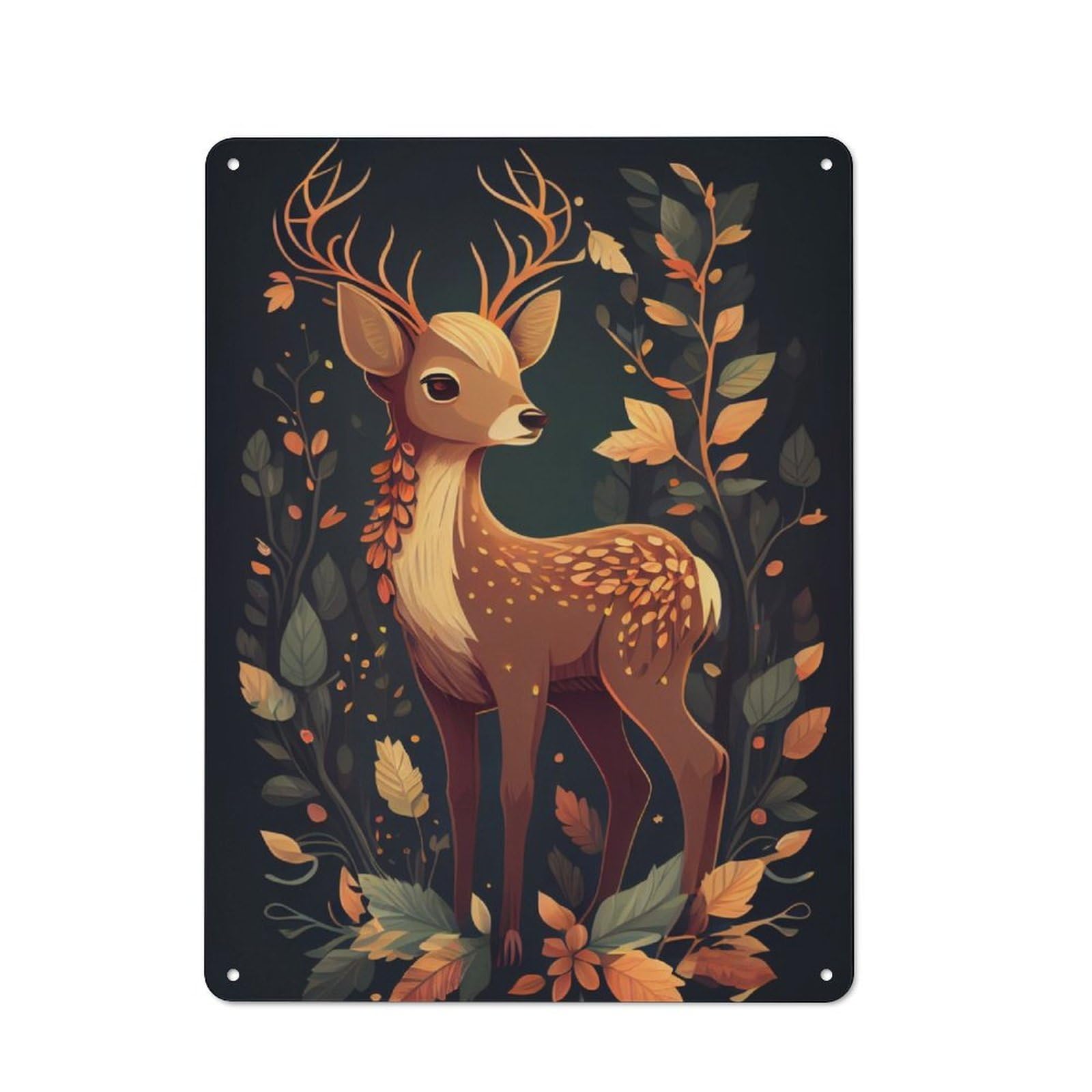 Junmoney Cute Deer Animal Cartoon Retro Metal Wall Decor 40X30cm, Metal Wall Art Sign For Living Room, Hallway, Kitchen Or Cafe