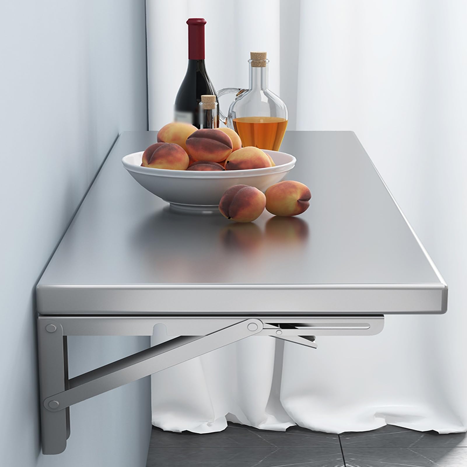 Tavolo da pranzo pieghevole da parete in acciaio inox, banco da lavoro pieghevole per garage, casa, ufficio, cucina e bar, tavolo galleggiante salvaspazio (80 x 40 cm)