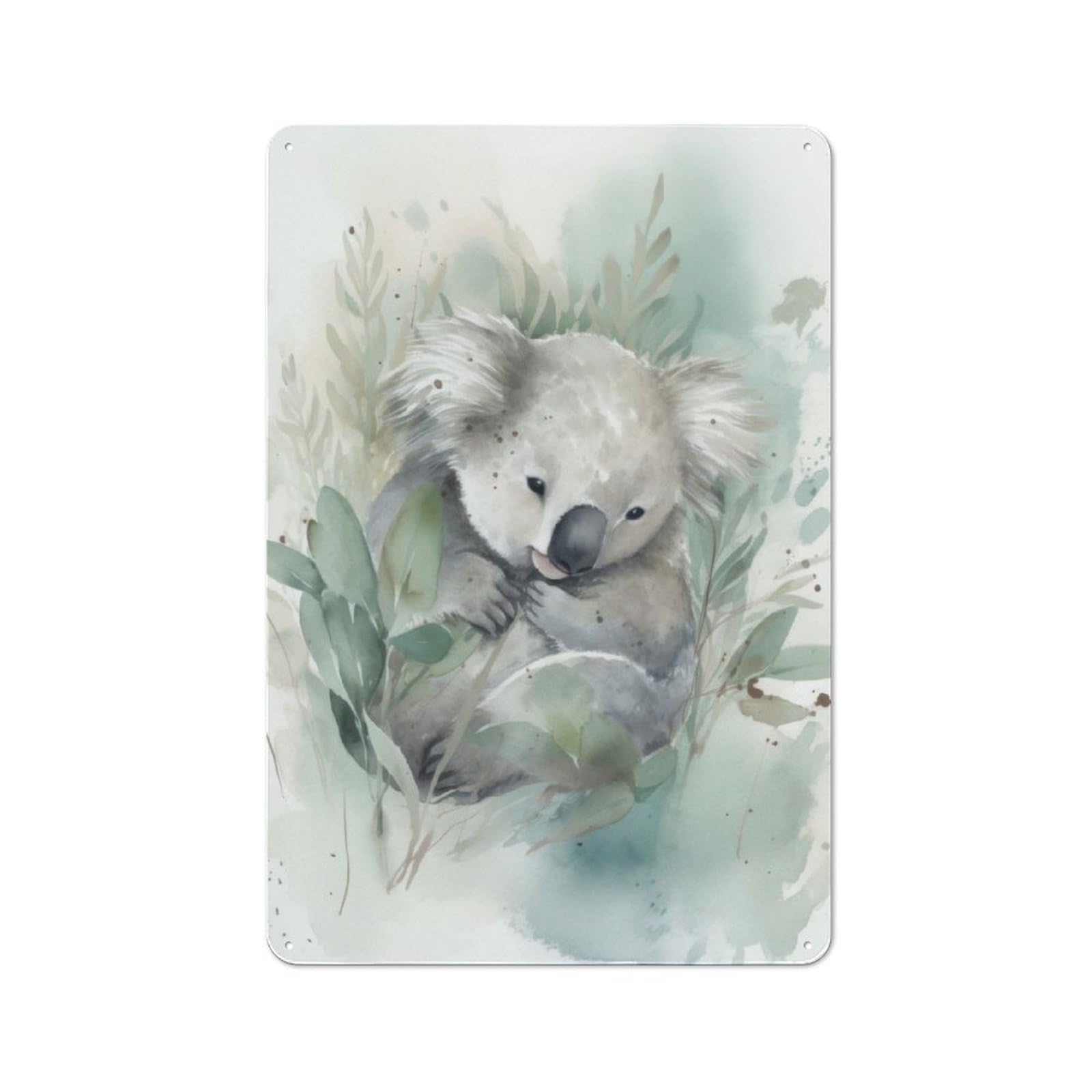 Junmoney Koala Watercolor Painting Retro Tin Sign 30X20cm For Man Cave Or Games Room, A Decorative Christmas Gift For Leisure-Room Decor Enthusiasts