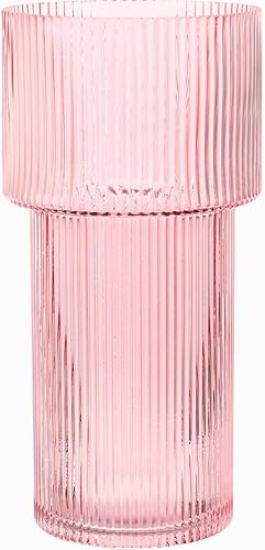 Miniatura 32 de Jarrón redondo de cristal, floreros para ramo, jarrones de vidrio acanalado para flores, pequeño jarrón transparente para sala de estar, oficina,