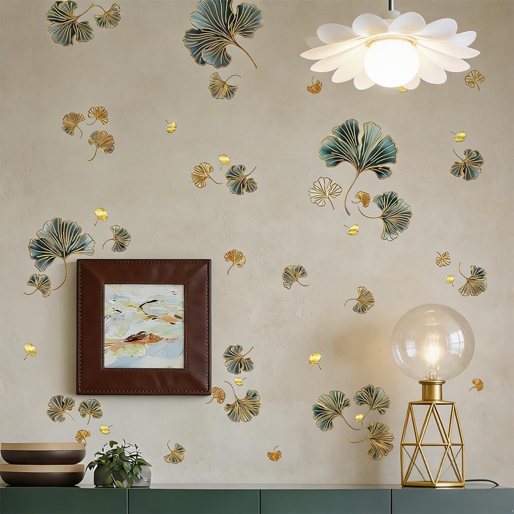 3 Pezzi Adesivi Murali Design a Foglia di Ginkgo Decorazioni Parete Artistico e Fresco Adesivi Murali Creativo per Camere da Letto Soggiorni Pareti Porte Finestre