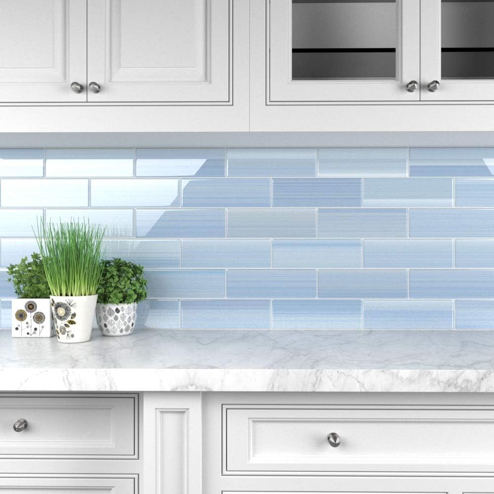 Big Blue Glass Subway Tile for Kitchen Backsplash or Bathroom/Showers, 4x12