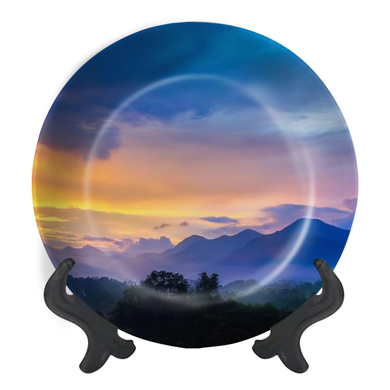 Decorative Plates for Display Colorful Sky Clouds drifting forest mountain evening time Gift Plates Ceramic Collections Plates Hanging Artwork for Living Dining Room Kitchen Souvenir