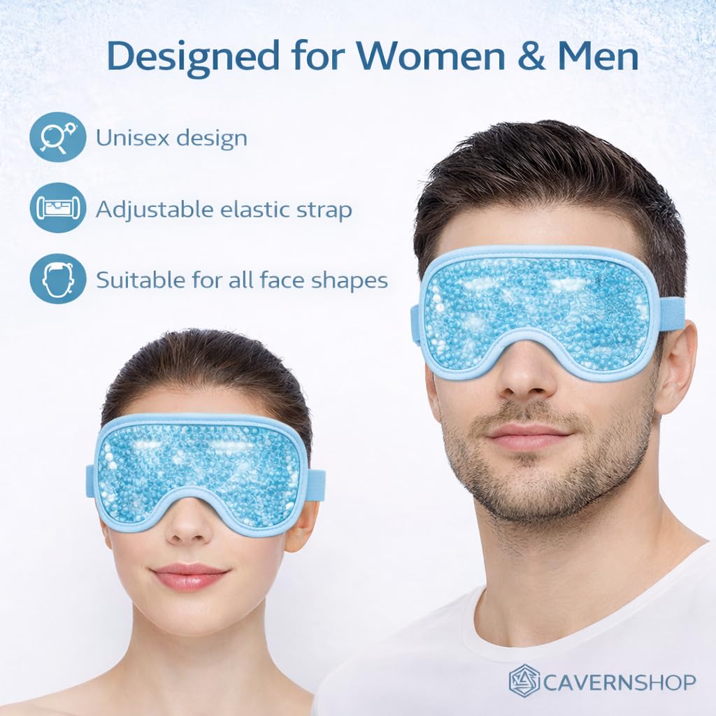 Reusable Gel Beads Eye Mask for Hot & Cold Therapy | Cooling Eye Mask for Sleeping, Puffy Eyes & Eye Relaxation | Adjustable Elastic Strap | Unisex | Light Blue — Amazon image 8