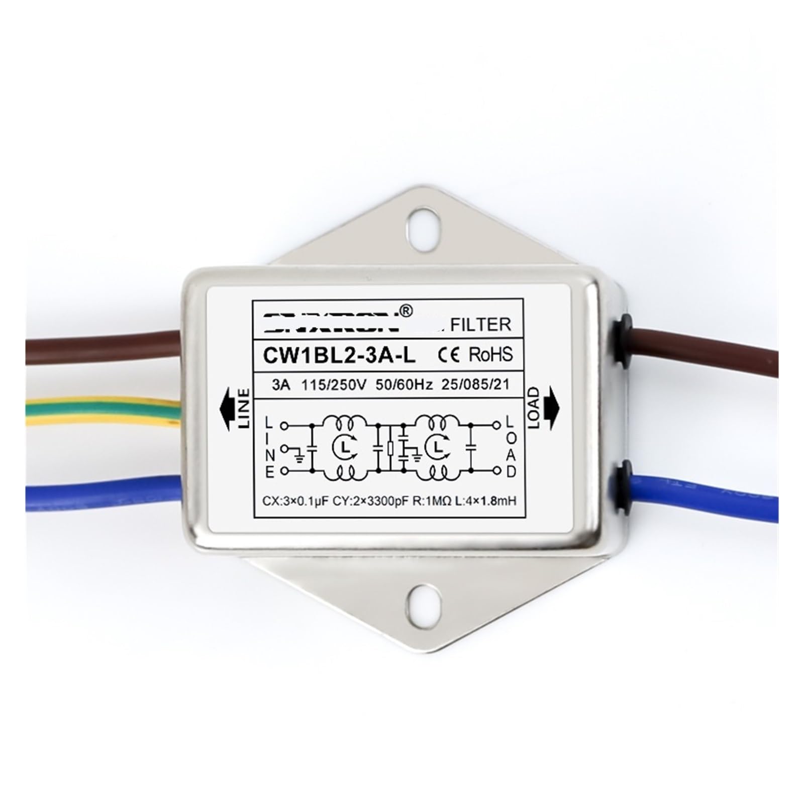 Filtre AC monophasé à deux étages CW1BL2 pour éliminer les parasites 220VAC 10A