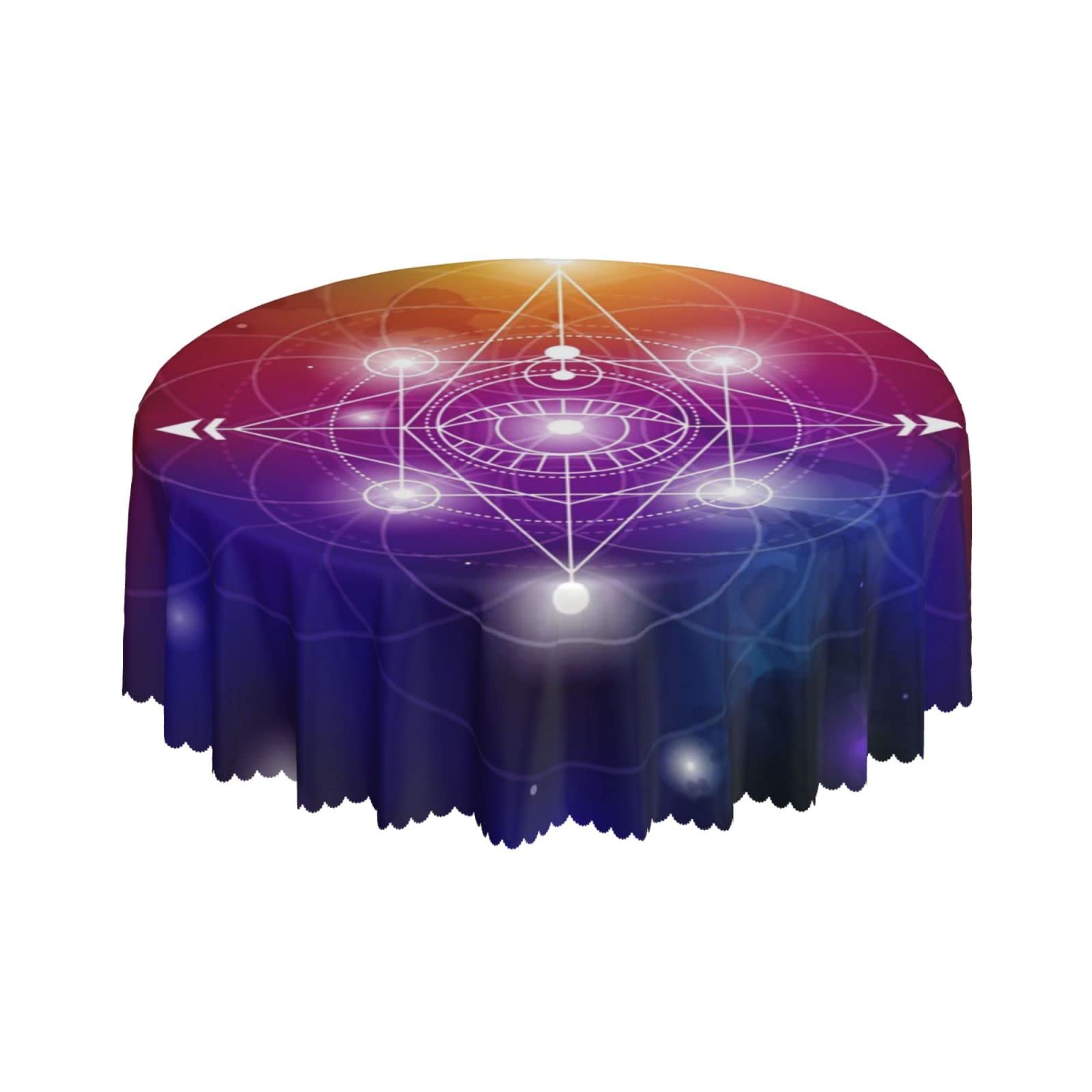 Lsjuee Sacred Geometry Colorful Round Tablecloth 60 Inch Printed Washable Tablecloth for Dining Party Holiday Fall Home Decorative